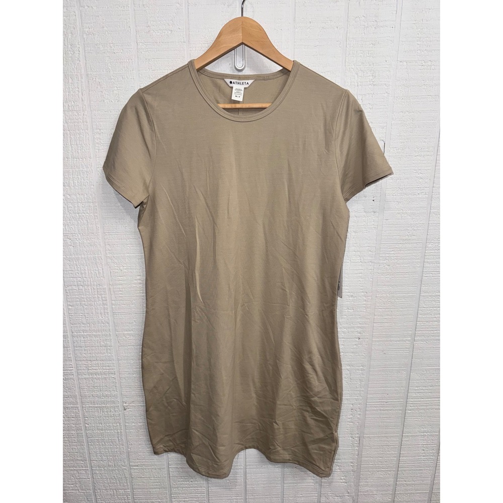Athleta Essential Tee Dress Women Tan Supima Cotton Short Sleeve M